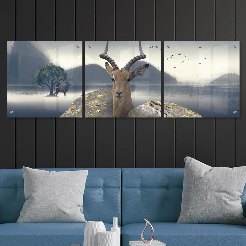 אייל בגן עדן - סט 3 תמונות זכוכית מרובעות לסלונים ומשרדים מעוצבים כפריים דגם 135125