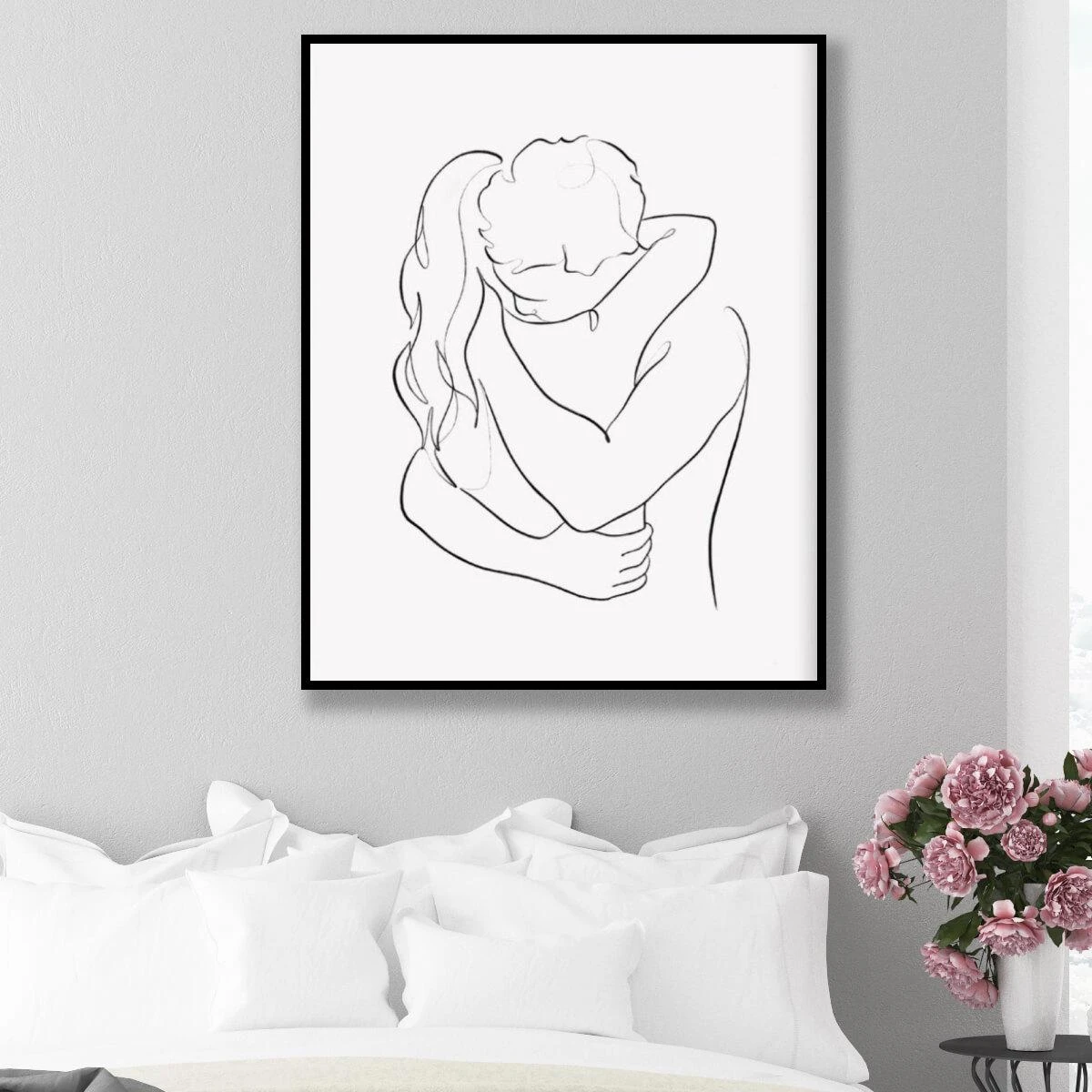 חיבוק מרפא - תמונה זוגית רומנטית על קנבס או זכוכית בקו אחד דגם 3728560