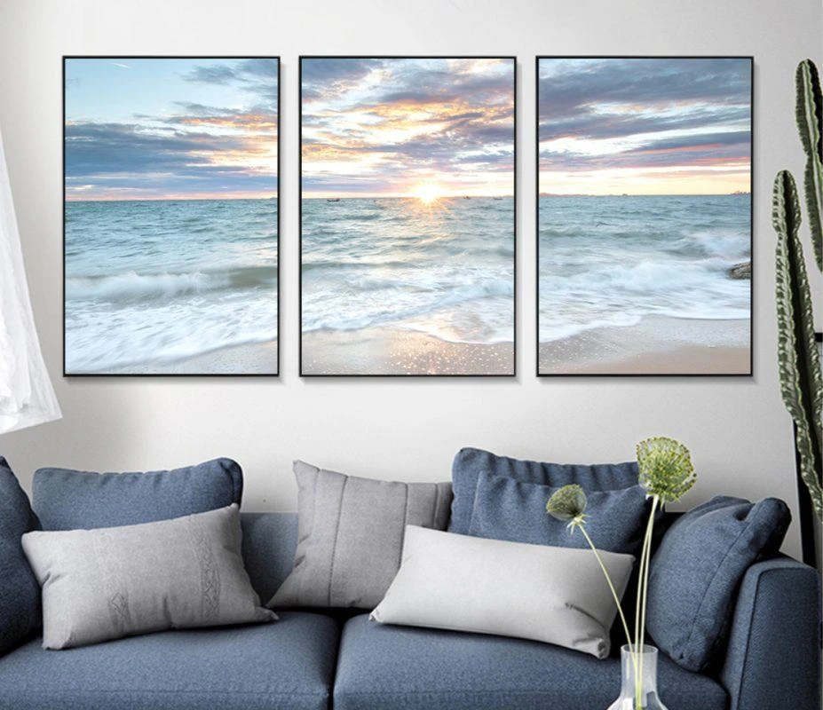 שקיעה - סט 3 תמונות של נוף על קנבס נוף דגם 999011