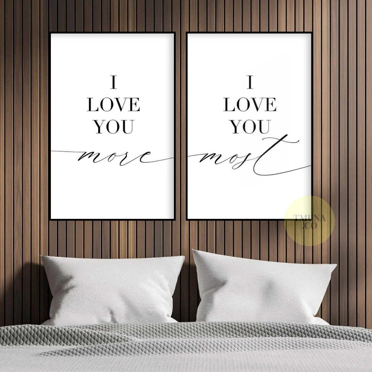 I LOVE YOU - סט תמונות שחור לבן רומנטיות מינימליסטיות לחדר שינה של זוגות או הורים על קנבס דגם 3728571