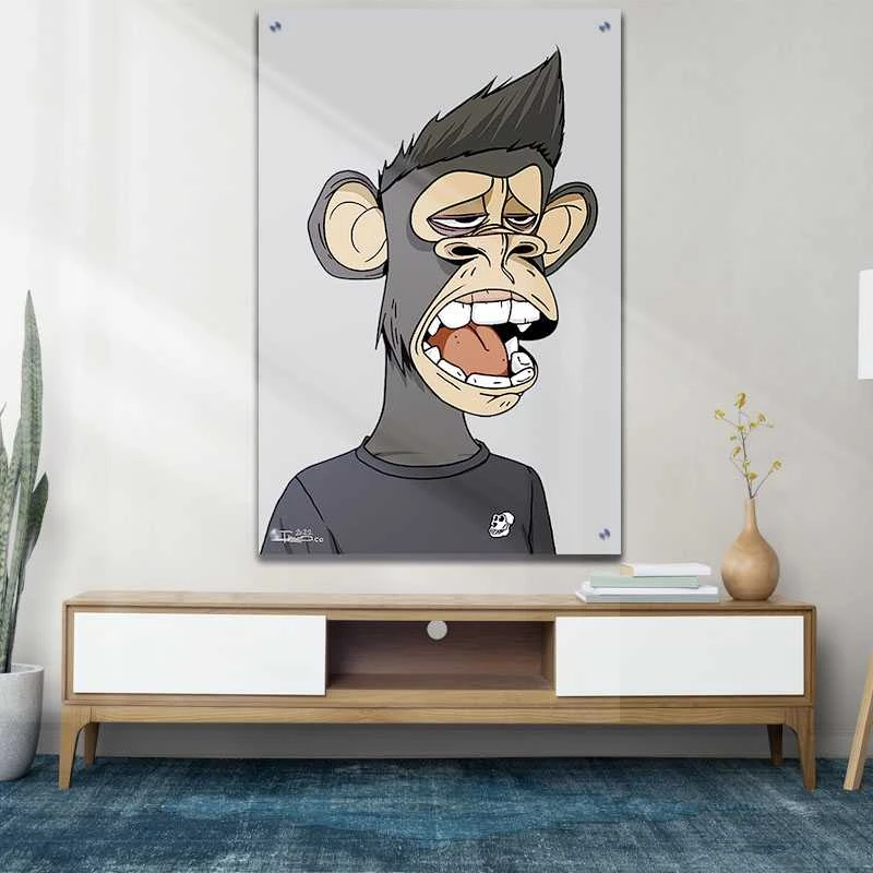 Just a monkey תמונת זכוכית למשרד בגווני אפור, חום הדפסה על זכוכית בעלי חיים - דגם alvtm46p2739