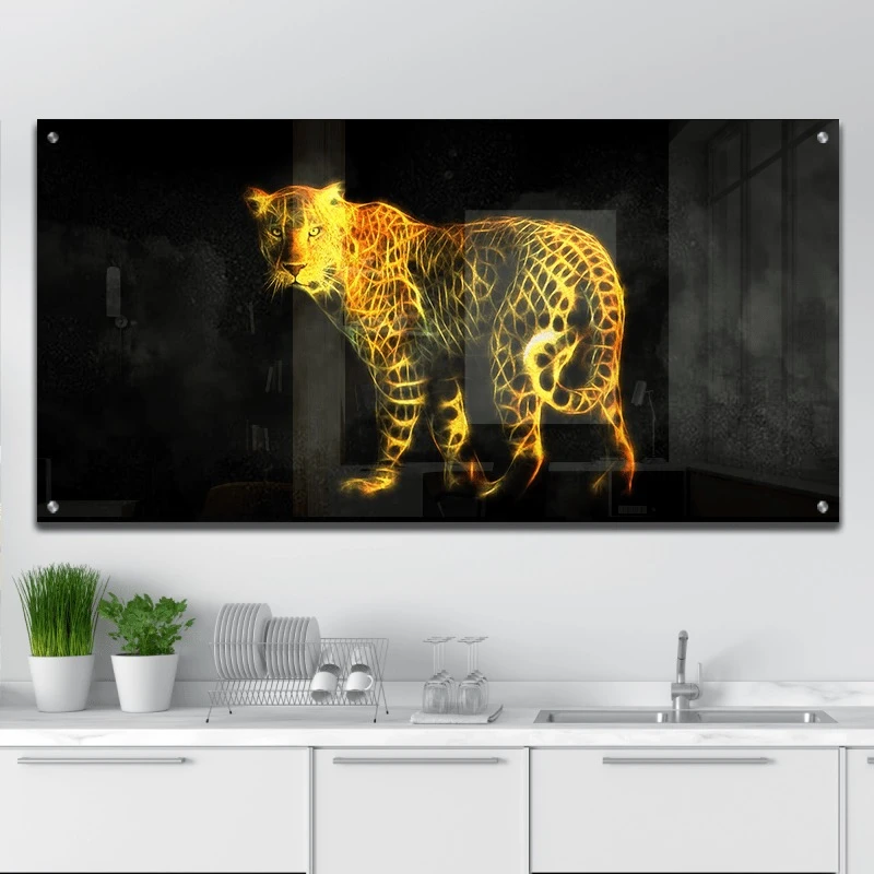 תמונות זכוכית לחדר שינה נָמֵר הדפסה על זכוכית בעלי חיים - דגם gleotm46p2630