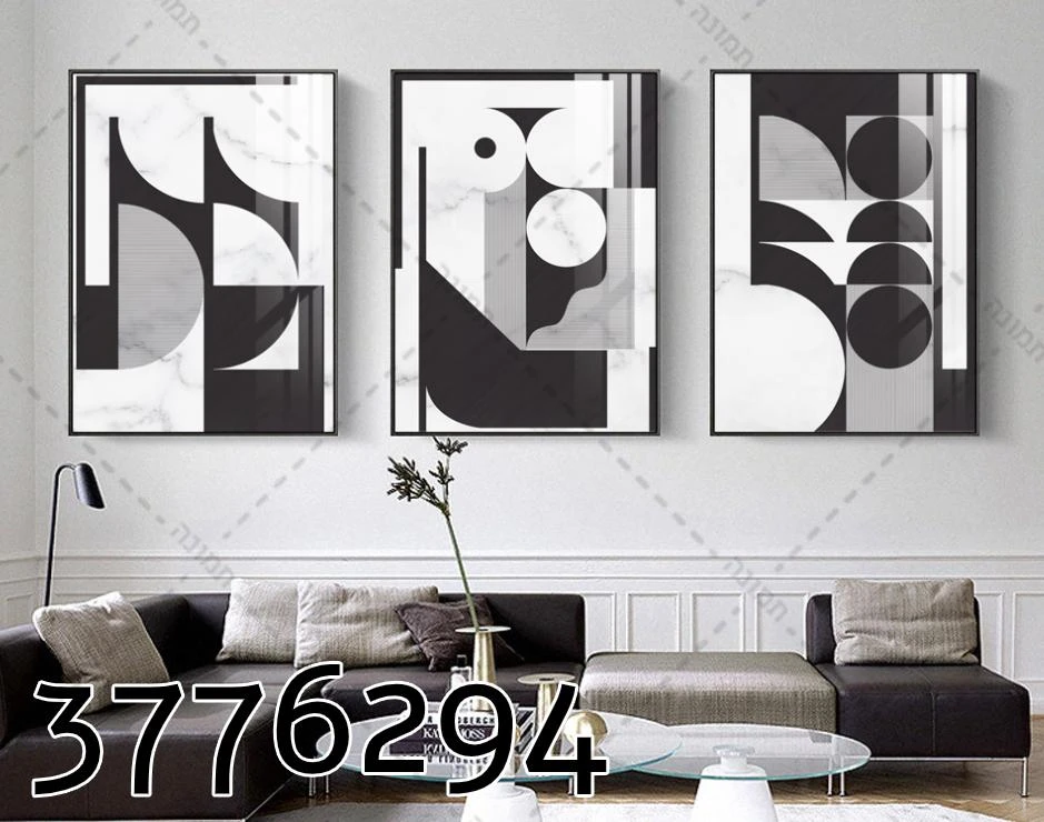 טריפל קנבס 'צורות שחור לבן' לתלייה בסלון דגם 3776294