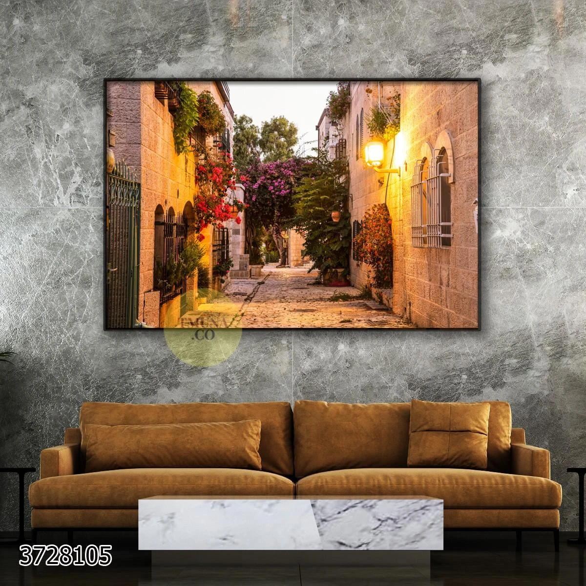 עין כרם בסמטאות - תמונה של ירושלים על קנבס ללובי או משרד דגם 3728105