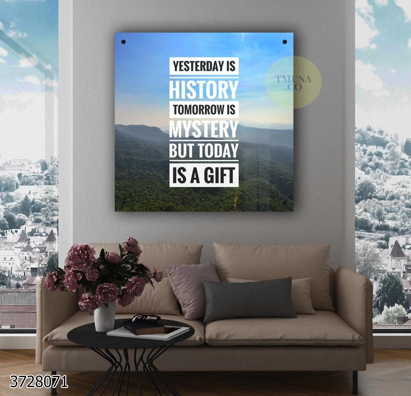 היום הוא מתנה תמונת השראה מזכוכית עם משפט מוטיבציה למשרד או קליניקה דגם 3728071