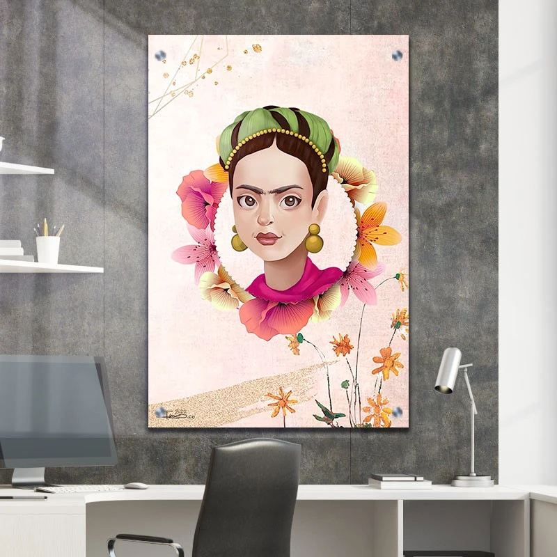 פרידה קאלו תמונת זכוכית לסלון אווטר II תמונת אמנות פופולארית על זכוכית בגווני ורוד, חום - דגם galvtm47p2818