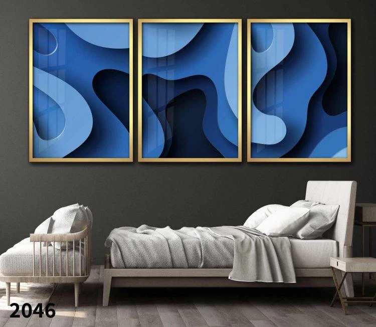 אבסטקרט כחול שחור - סט 3 תמונות מוכנות לתלייה על הקיר 2046