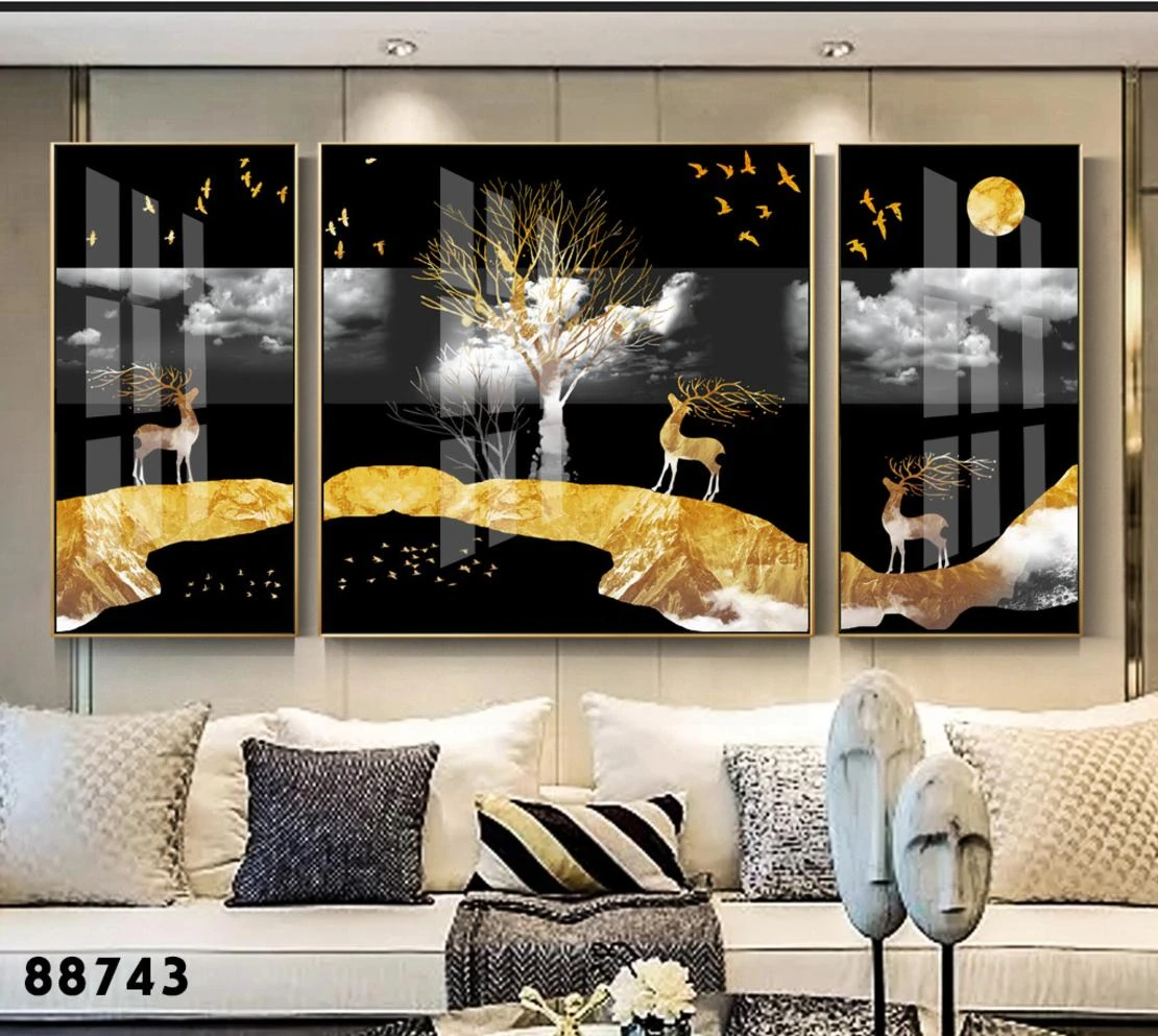 תמונות לסלון בגווני שחור לבן זהב סט 3 תמונות נוף מיוחדות מק"ט 88743