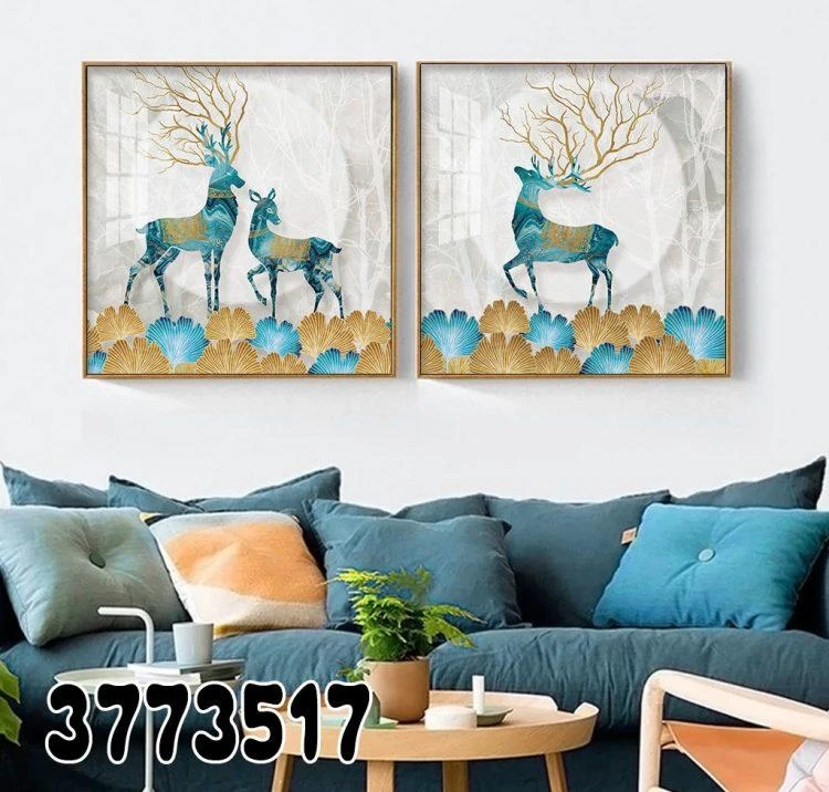 אבסטרקט איילים - זוג תמונות מרובעות לסלון מ"קט 3773517