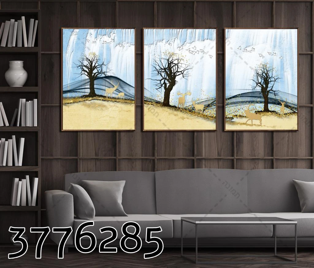 סט תמונות נוף הרים סוריאליסטי עם עצים על קנבס לתליה בסלון דגם 3776285