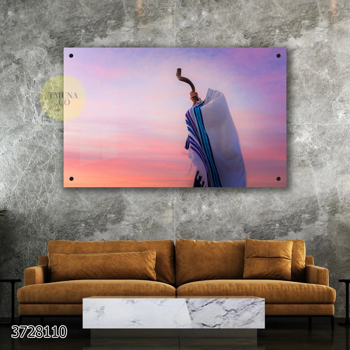 תקיעה בשופר בשמי ירושלים - תמונת זכוכית למשרד או כניסה לבית דגם 3728110