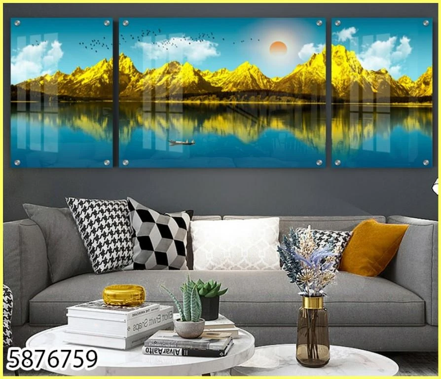 ‏‏תמונות לסלון יוקרתי מודרני בהדפסה על זכוכית הרי קמבודיה דגם 5876759