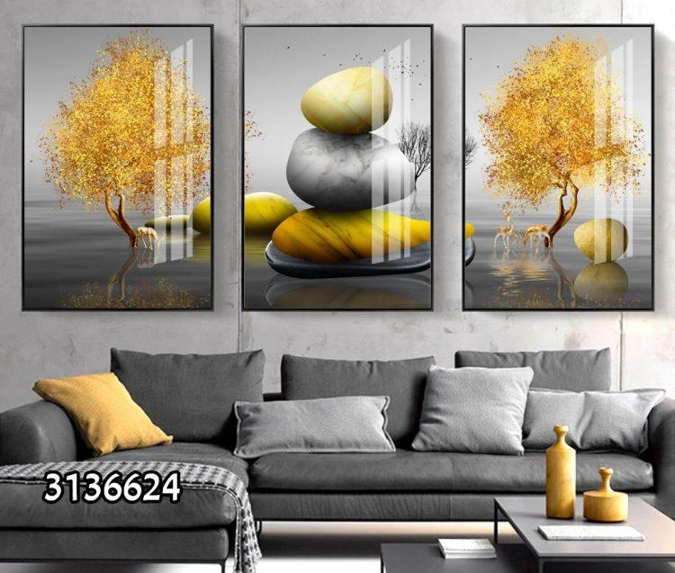 'עץ החיים הראשון' סט 3 תמונות נוף על קנבס מחולקות בסגנון מודרני לסלון דגם 3136624