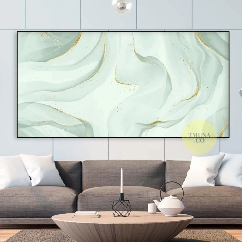 תמונה בסגנון אבסטרקט בירוק בהיר לסלון או לקליניקה על קנבס וזכוכית דגם 3728616