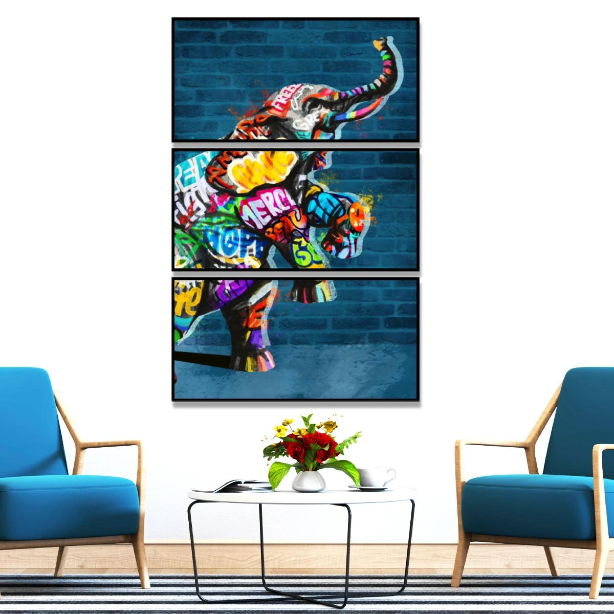 פיל בחנות חרסינה - הדפס גרפיטי מגניב בחלק אחד או שלושה חלקים לקליניקה או חדר נוער דגם 134926