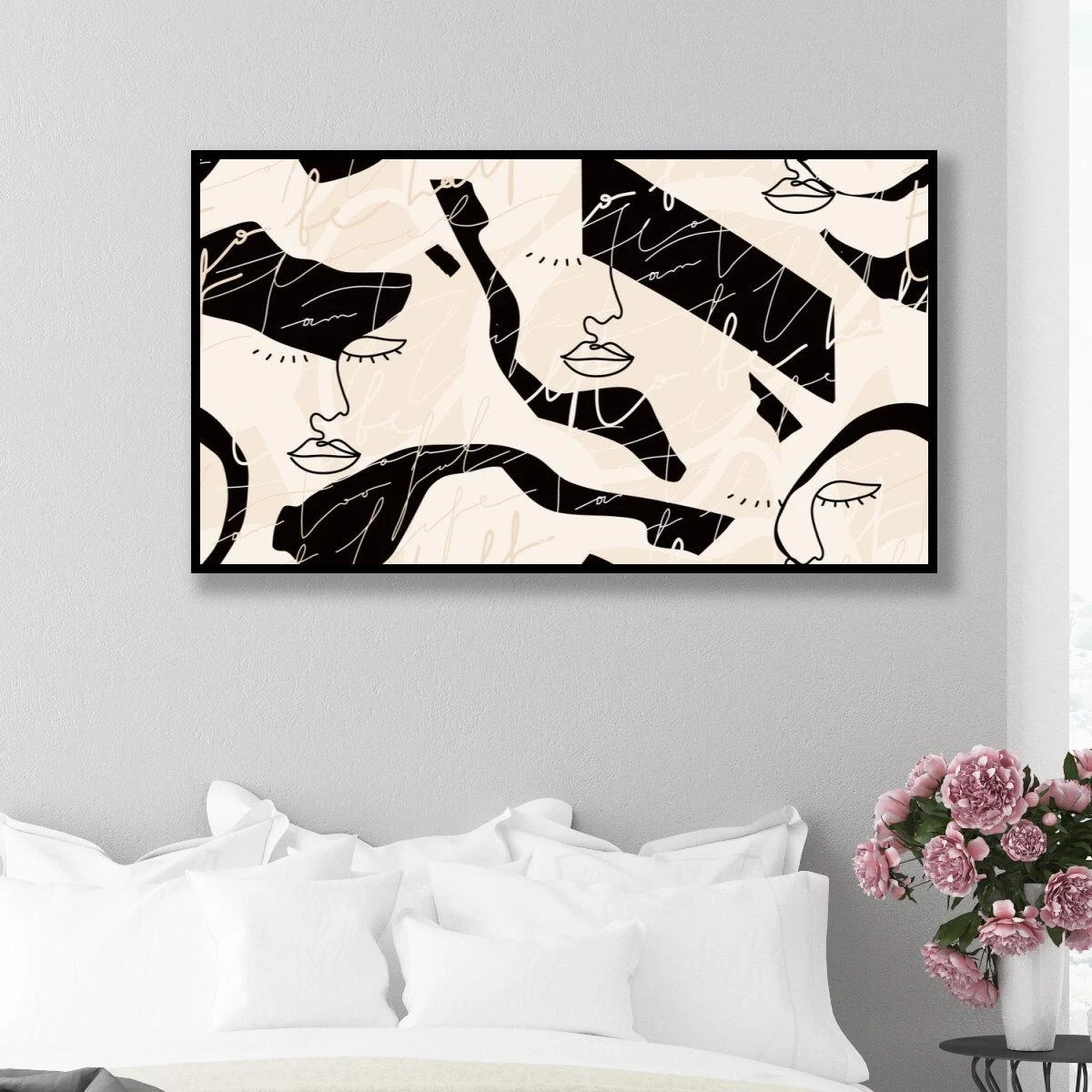 תמונות קו - תמונה של פני האישה בעיצוב אומנותי הדפסה על קנבס או זכוכית לסלון מודרני או לחדר שינה דגם 3728163