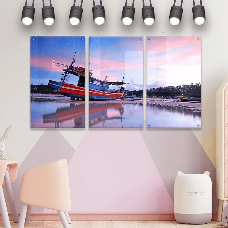 סט 3 תמונות זכוכית היום האחרי ציור בסגנון טבע ונופים - דגם Gleotm23082203