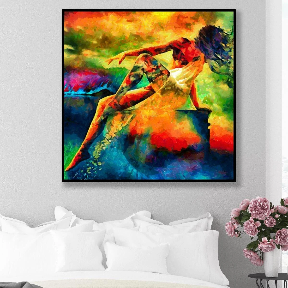 ציור צבעוני אמנותי של אישה תמונות קנבס או זכוכית צבעוניות לחדר שינה או לחדרי נוער דגם 3728448