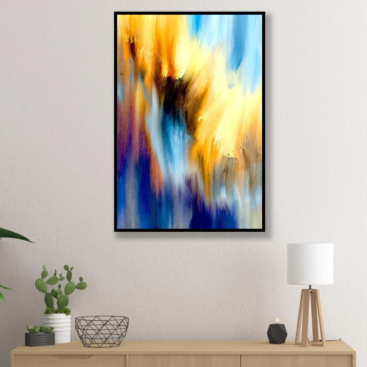 אבסטרקט מודרני בצבעי כחול תכלת צהוב לסלון לכניסה לבית או למשרד דגם 3728443