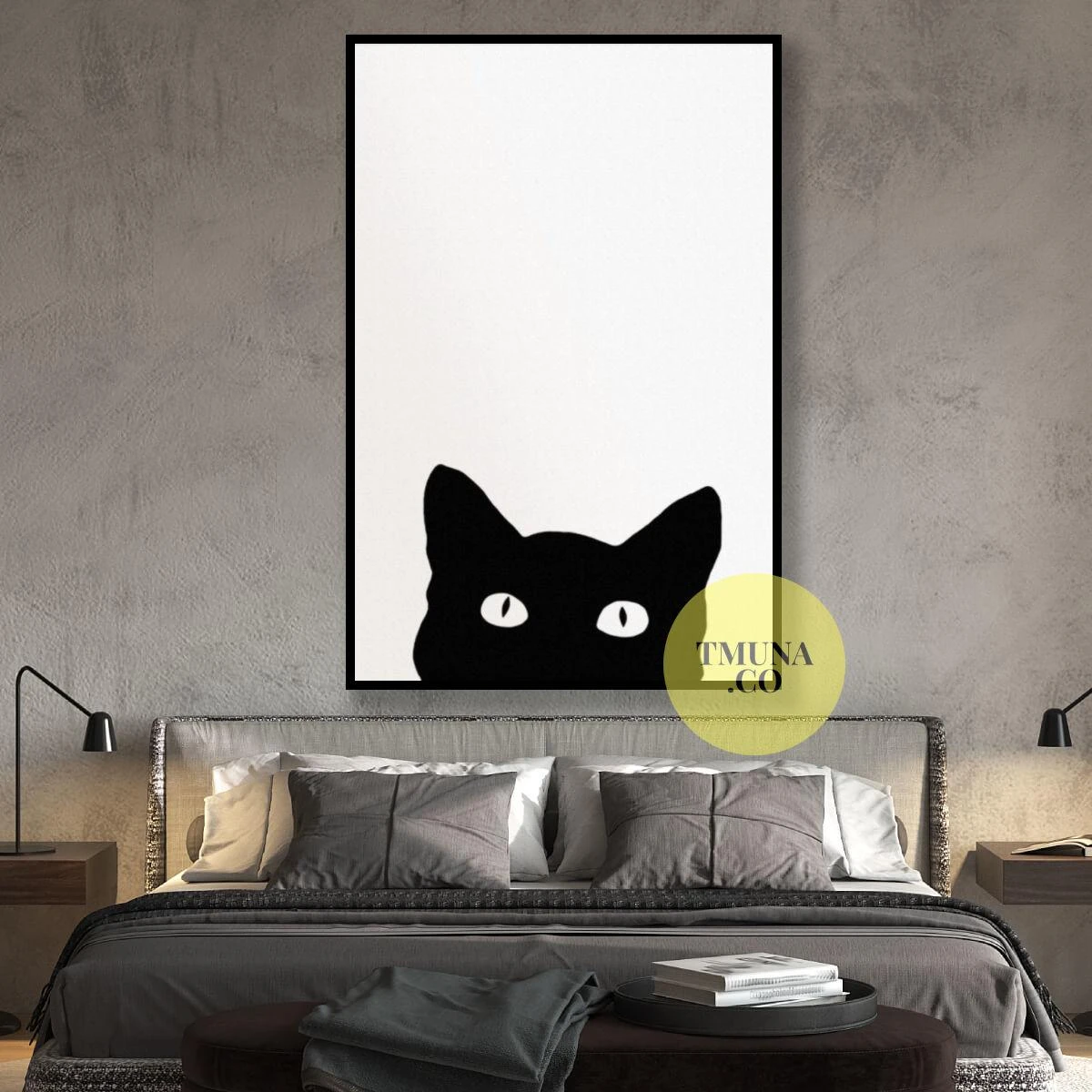 תמונה של חתול בשחור לבן לחדר שינה או לכניסה לבית דגם 3728624