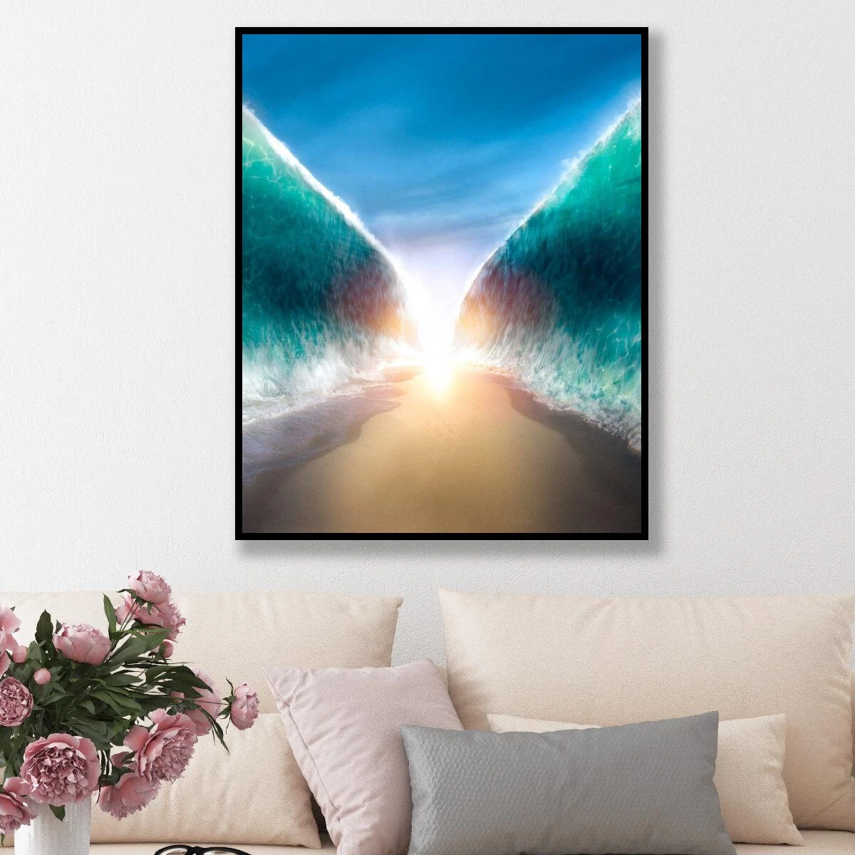 קריעת ים סוף - תמונה יהודית לסלון או כניסה לבית של בית יהודי הדפסה על זכוכית או קנבס דגם 3728186