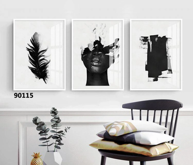 'זכרונות מאפריקה אבסטרקטי' סט 3 תמונות קנבס שחור לבן מק"ט 90115