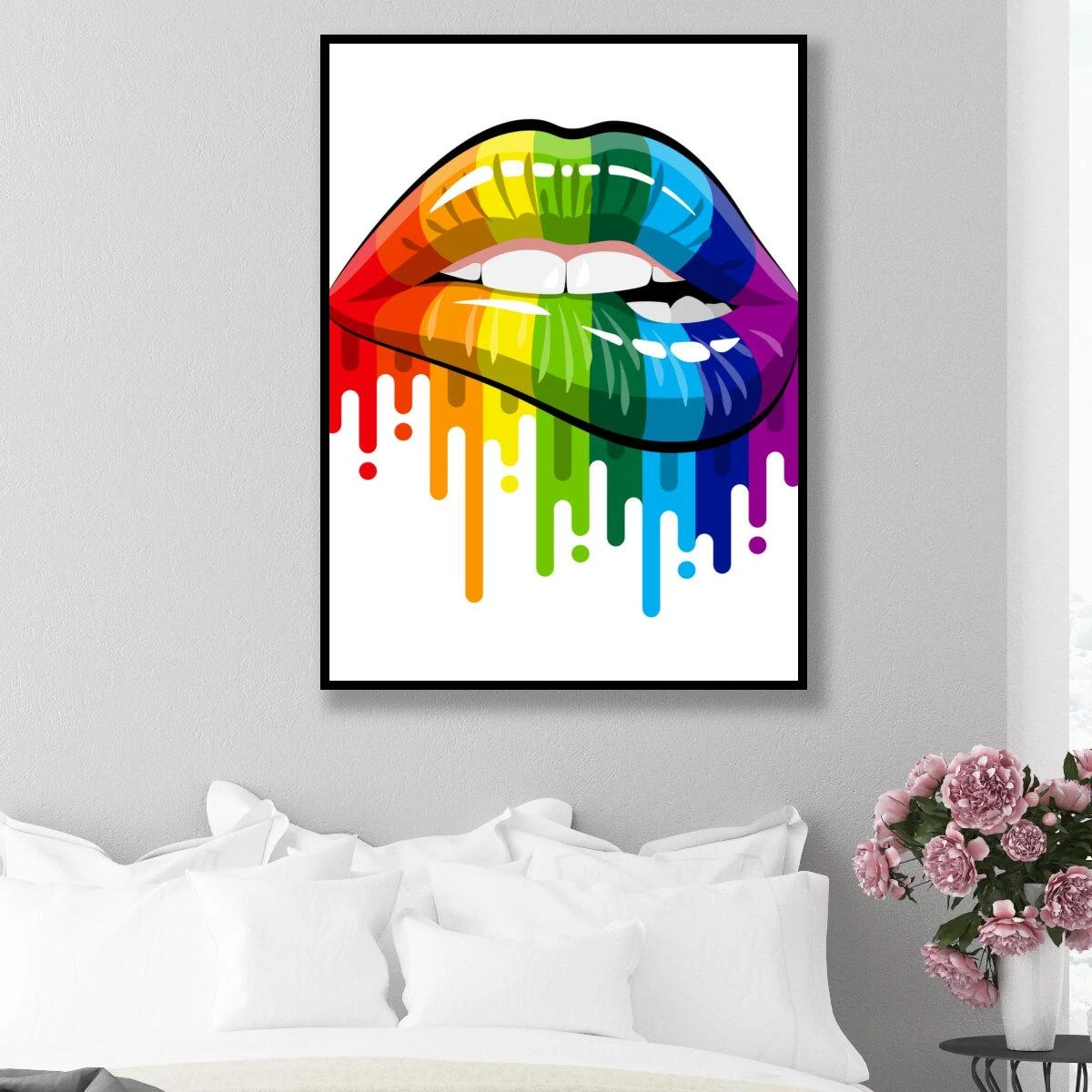תמונה על קנבס או זכוכית של שפתיים כל צבעי הקשת - תמונה לחדר שינה או סטודיו דגם 3728154