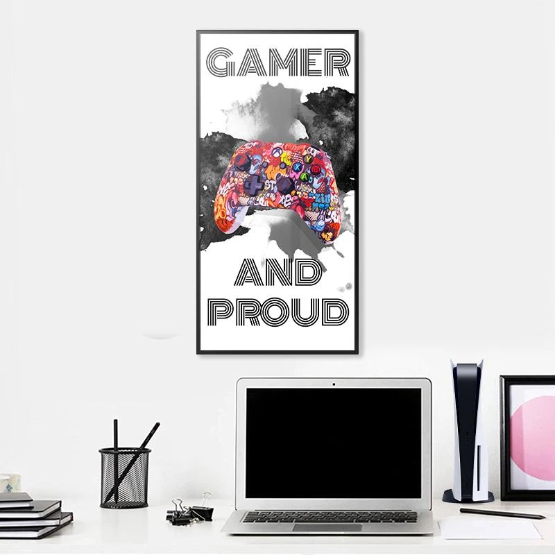 תמונה לחדר שינה גיימרים Games בגודל 50X100 ס"מ עיצוב בנושא נאון, גיימינג מגיע בקנבס מתוח על מסגרת עץ, זכוכית ומנטים כסופים - דגם 135319