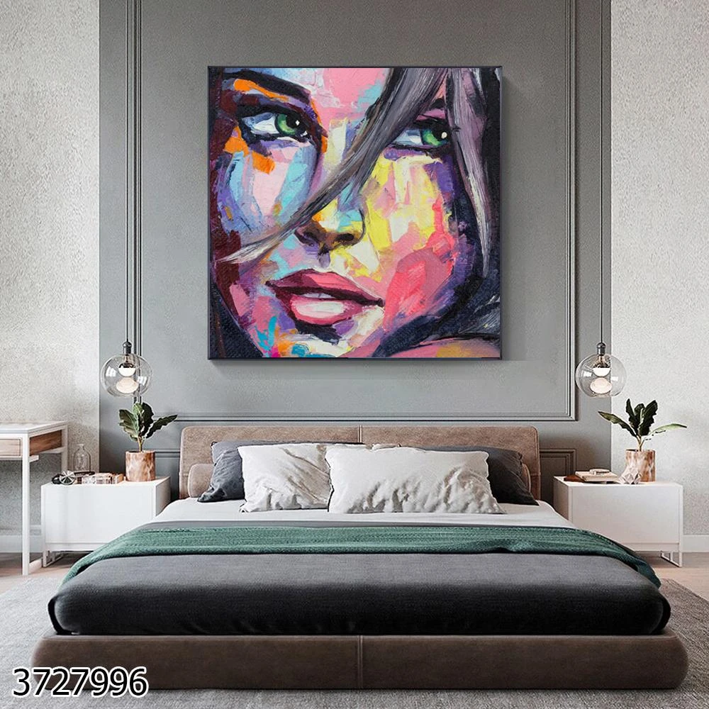 ציורים מגניבים | מבט של אישה ציור על קנבס צבעוני לתלייה בחדר שינה דגם 3727996