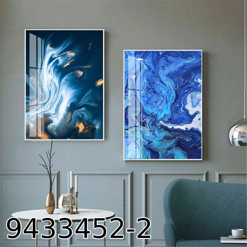 סט 2 תמונות אבסטרקט בלו אושן לתלייה במשרד ובסלון דגם 9433452-2