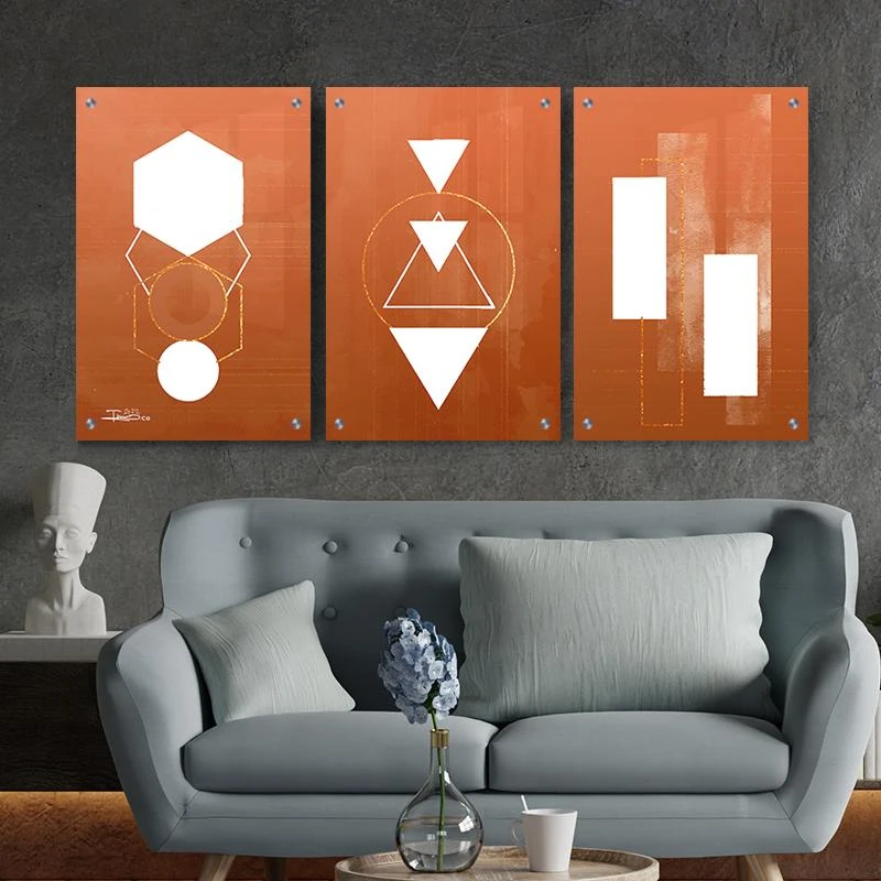 תמונות מחולקות  חמרה צורות לבן סט לסלון בגודל 40X60*3 ס"מ, 70X100*3 ס"מ  עיצוב בנושא מינימליסטי, Line Art, פרחים ועלים, נורדי מגיע בקנבס ומסגרת לבנה, זכוכית ומנטים כסופים - דגם 135360