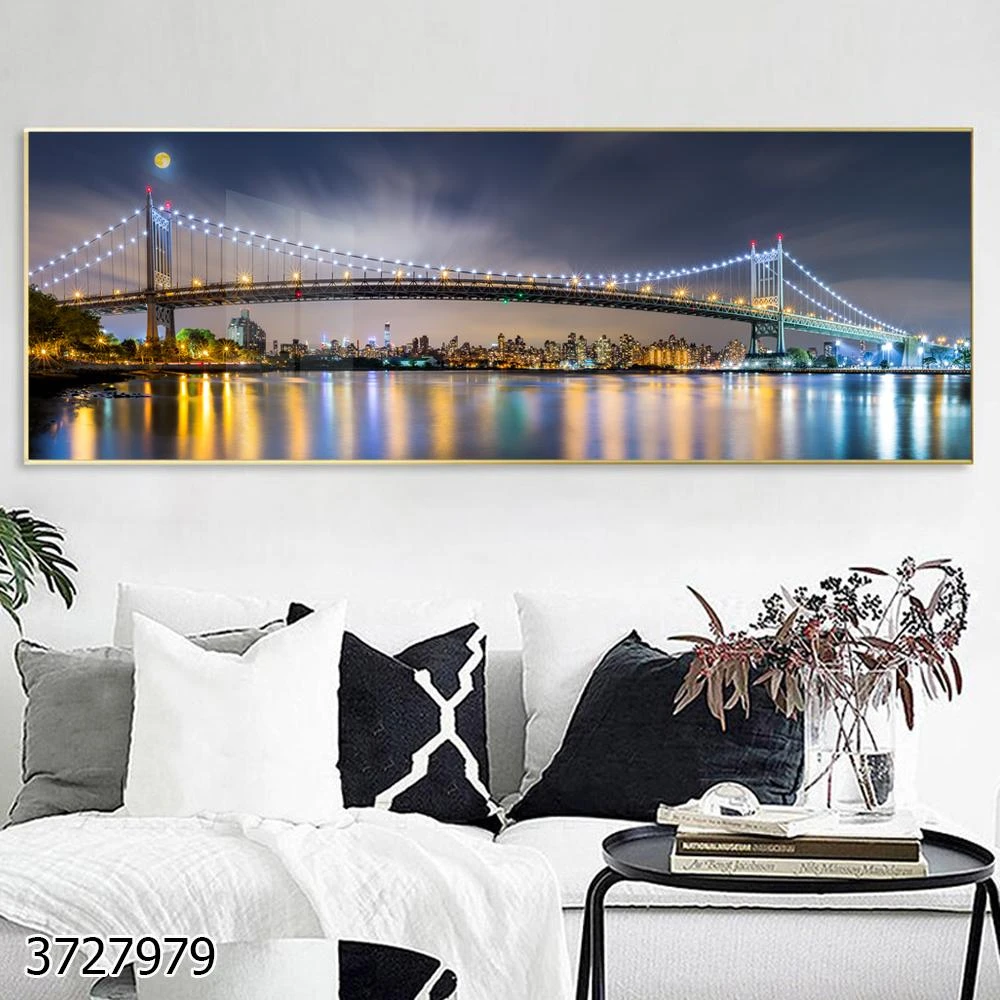 תמונת זכוכית פנורמית של ים למשרד יוקרתי גשר ניו יורק בלילה דגם 3727979