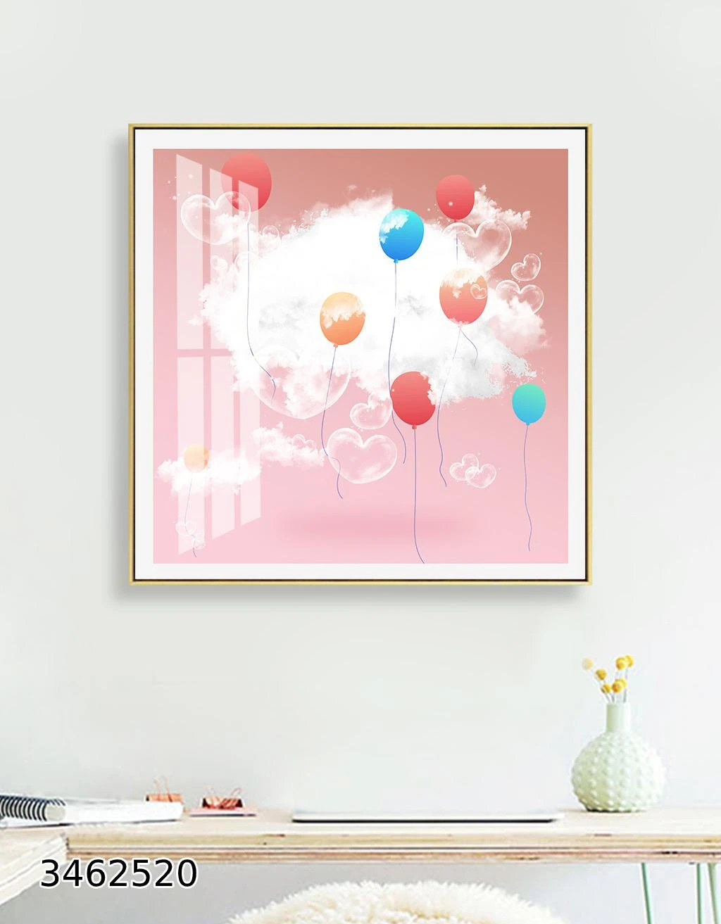 בלונים צבעוניים ועננים תמונה לחדר ילדים בנות דגם 3462520