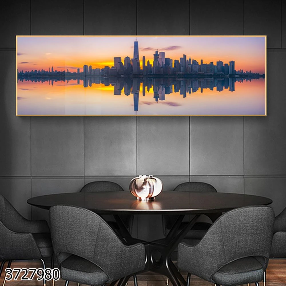 ניו יורק בזריחה תמונה של נוף ים זכוכית לתלייה במשרד דגם 3727980