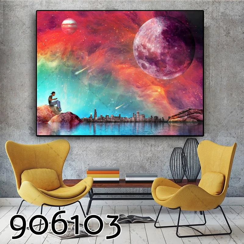 ציור התגלות הירח תמונת קנבס בסגנון סוריאליסטי לתלייה במשרד או סלון דגם 906103