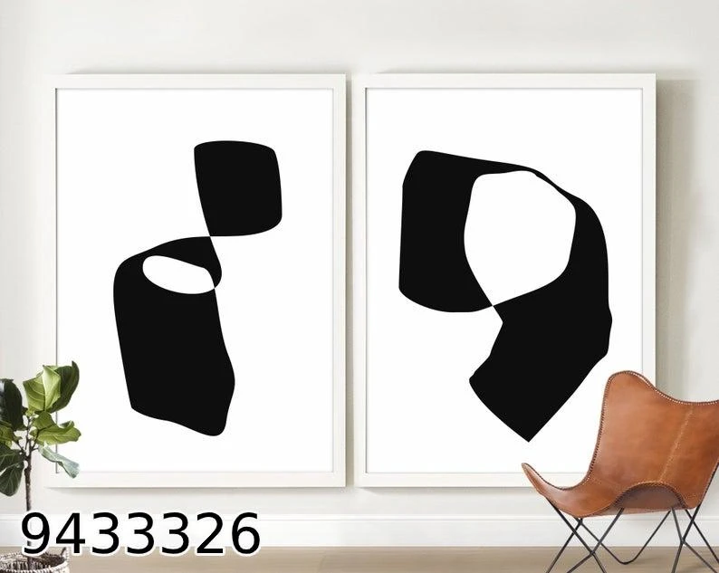 זוג תמונות מינימליסטיות בשחור לבן לחדר שינה דגם 9433326