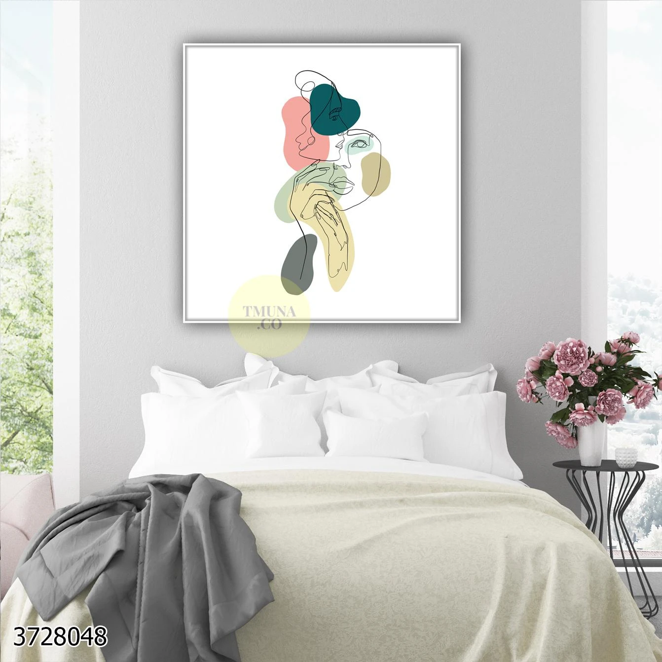 כתמי צבע על דמויות תמונות קו על קנבס לתלייה בחדר שינה דגם 3728048