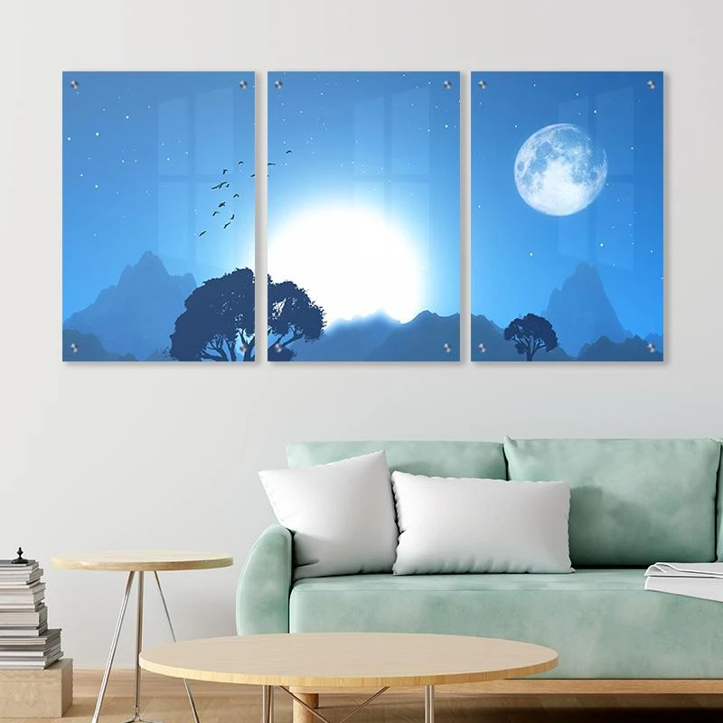 תמונות נופים וחלל מזכוכית 'המטאור' מתאים לתלייה במשרדי הייטק וחדרי שינה בצבעים כחול ולבן דגם 135189