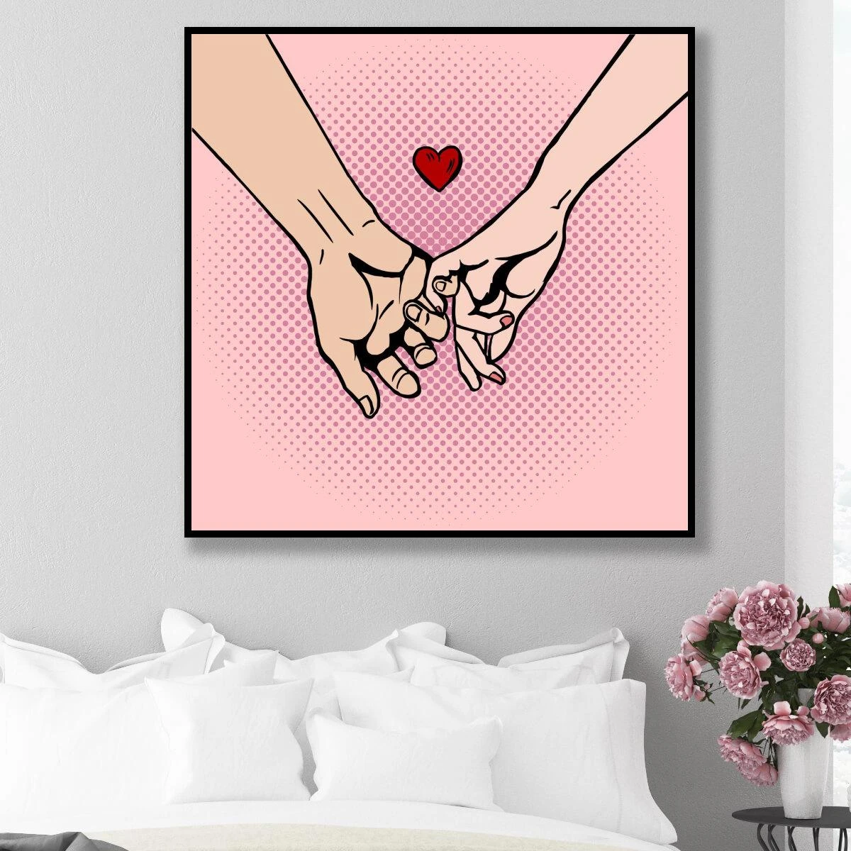 מחזיקים ידיים - תמונת פופ ארט זוגית רומנטית לחדר שינה על קנבס או זכוכית דגם 3728547