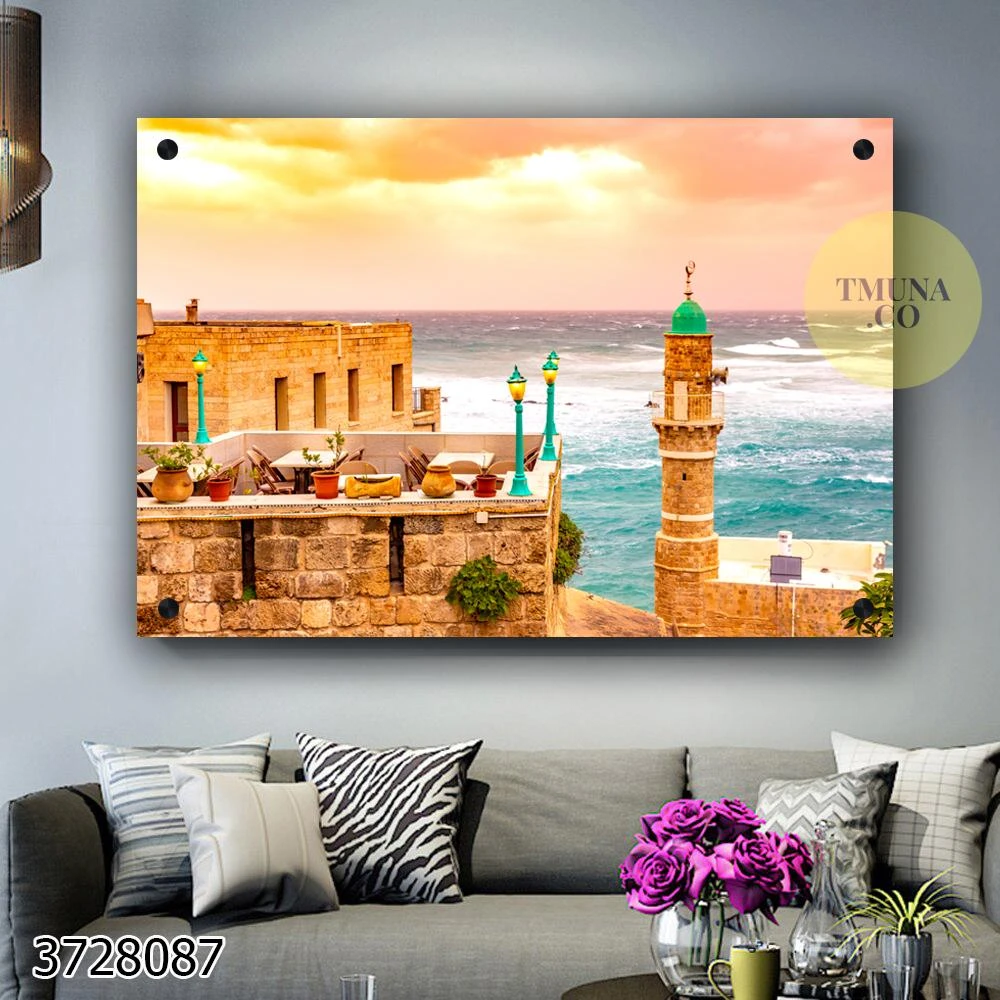 תמונות נוף שקיעה ביפו המהממת נוף אורבני על זכוכית לתלייה בלובי או משרד דגם 3728087