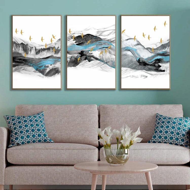 אבסטרקט מופשט בקנבס ציפורים סט 3 תמונות נופים מעוצבות לסלון מק"ט 723387