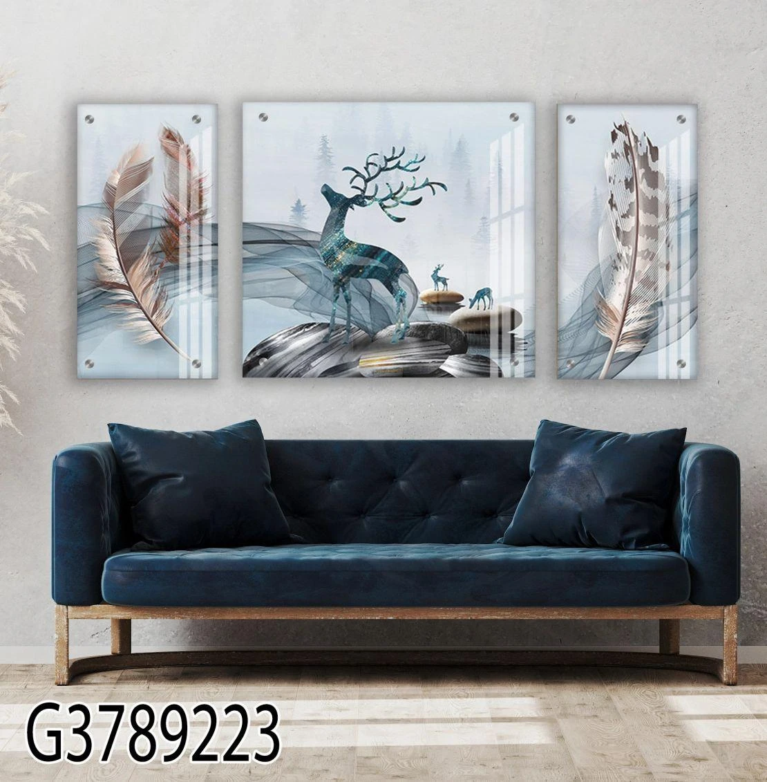 מלך האילים - סט תמונות סוריאליסטיות עם נוצות על זכוכית לפינת אוכל או לסלון דגם G3789223