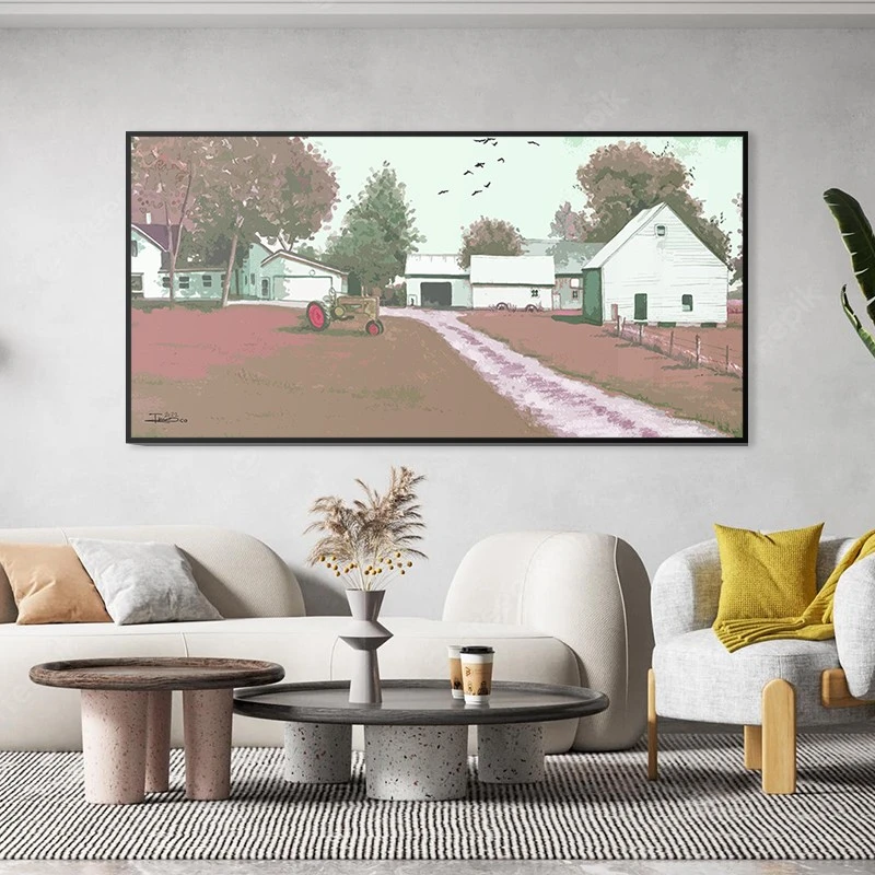 תמונה אופקית כפרית הדרך לחווה לקליניקה תמונת קנבס רטרו - דגם 135409