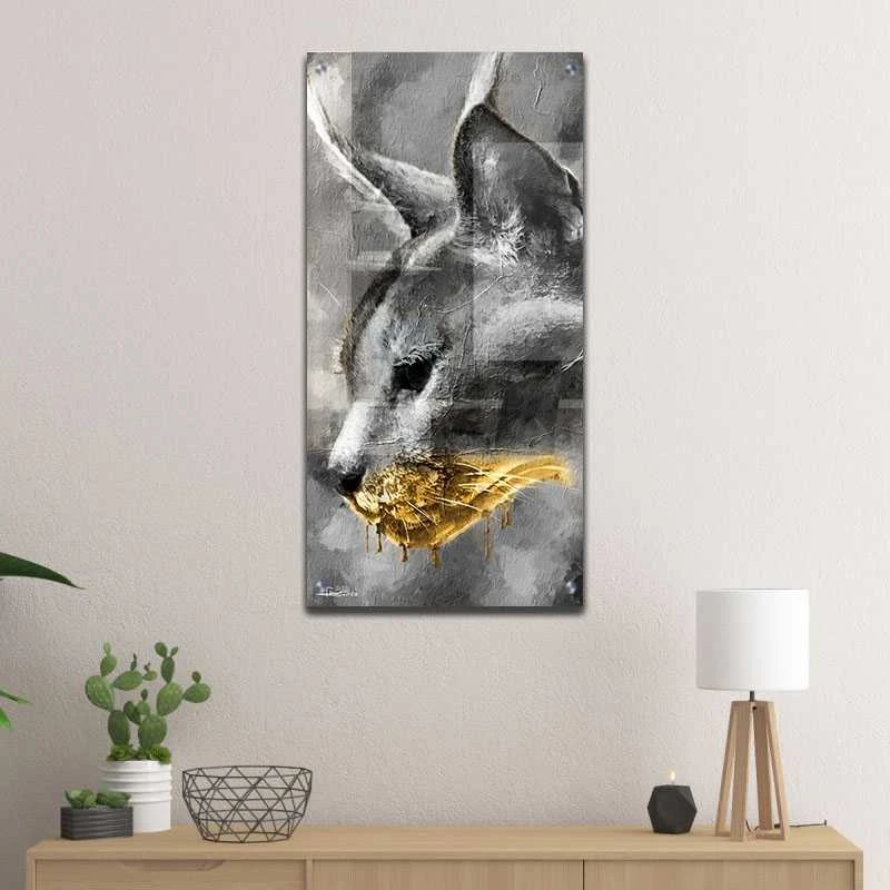 תמונת זכוכית לכניסה לבית חֲתוּל הַבָּר ציור על זכוכית בגווני שחור, אפור, זהב - דגם galvtm46p2627