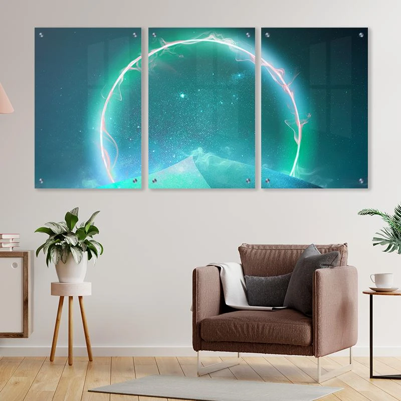 תמונות זכוכית בסגנון חלל 'הבועה' לתלייה בחדרי נוער סלון או משרדי הייטק בצבע טורקיז ניאון דגם 135203