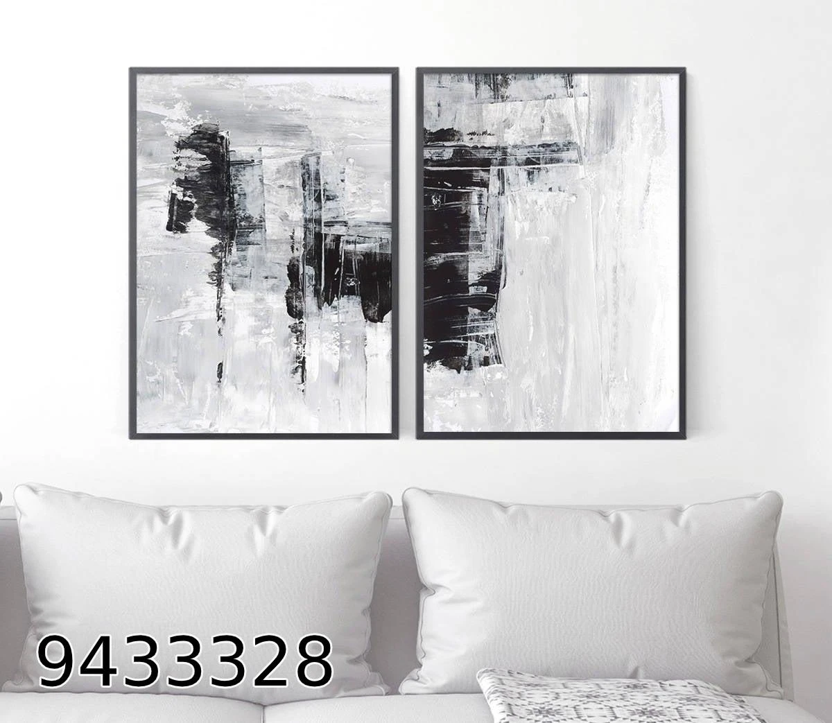 סט ציורים יפים אבסטרקט על קנבס בשחור לבן לחדר שינה דגם 9433328