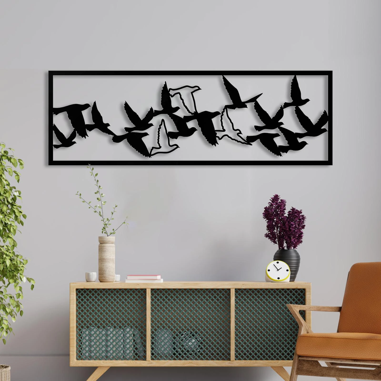 ציפורים מעופפים - תמונה מינימליסטית לפינת אוכל לסלון לקליניקה חיתוך עץ דגם m101