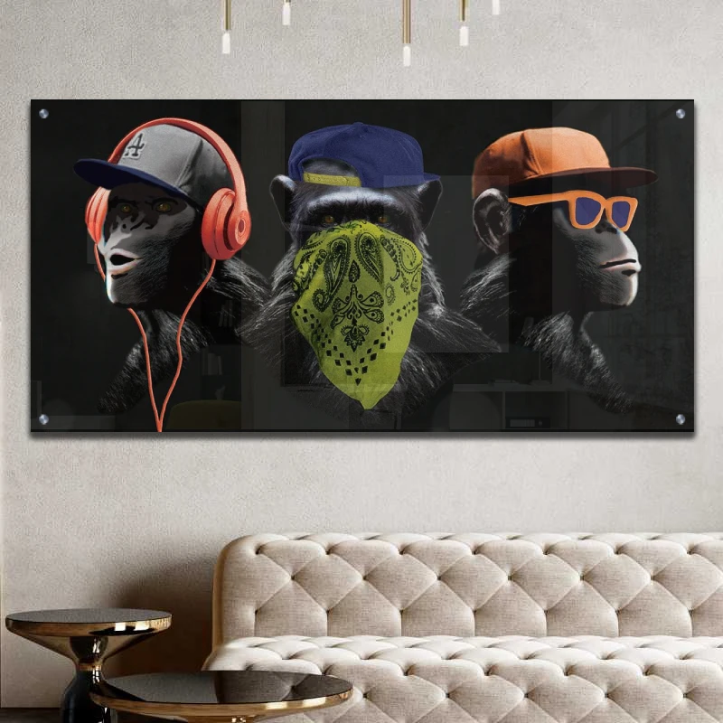 שלושה קופים - הדפס פופ אטרטי מגניב לתליה במשרד או חדר נוער דגם 134901