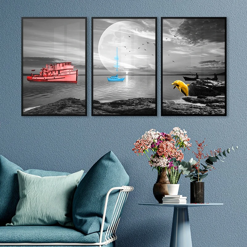 תמונות קנבס למשרד משחקים בחוף ציור בסגנון טבע ונופים - דגם 135197