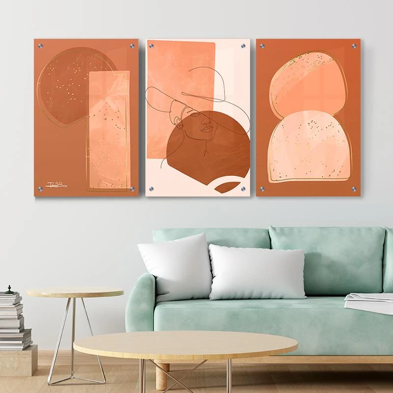 תמונות מחולקות  חמרה מינימליסטי חלל סט מיוחד לסלון בגודל 40X60*3 ס"מ, 70X100*3 ס"מ  עיצוב בנושא מינימליסטי, Line Art, פרחים ועלים, נורדי מגיע בקנבס ומסגרת שחורה, זכוכית ומנטים כסופים - דגם 135358